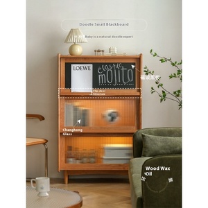 Libreria Piccola Moderna in Legno di Ciliegio Massiccio, Mobile Portariviste con Vetro, Scaffale Nordico Vintage per Archiviazione - Product Image 2