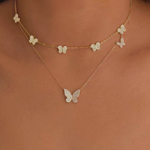 Collar de Moda con Dos Mariposas y Circonitas, para Mujer, Regalo, Venta al Por Mayor - Product Image 2
