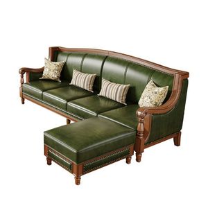 Green Italian Style Genuine Leather Sofa Solid Wood Frame Living Room Furniture - Product Image 5