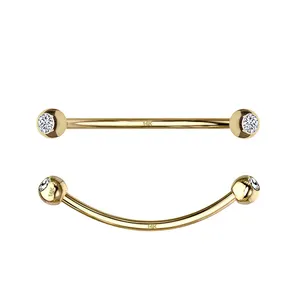 Piercing de ouro real para mulheres, anel de 16g 14k de cobra sólida e diamante 3mm de piercing de língua, joia curvada com barra, joias finas para mulheres