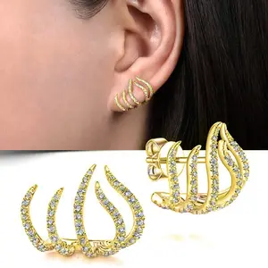 여자 금색과 은색 금속 팝 과장된 모양 5 클로 스터드 다이아몬드 귀걸이 제조 업체 도매 판매