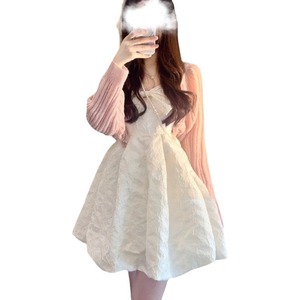 White Pearl Embellished Spaghetti Strap Dress Natural Waist Solid Color Casual Suit For Prom - Product Image 5