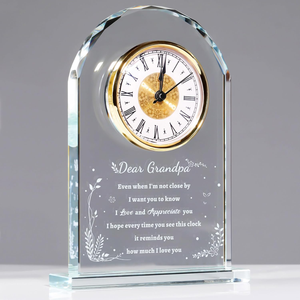 Orologio da <span class=keywords><strong>Tavolo</strong></span> in <span class=keywords><strong>Cristallo</strong></span> Trasparente con Logo Personalizzato Inciso al Laser 3D in Stile Vintage con Confezione Regalo per Matrimoni - Product Image 4