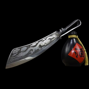 Cuchillo <span class=keywords><strong>para</strong></span> Cortar <span class=keywords><strong>Leña</strong></span> Forjado a Mano en Longquan, China, Dragón Volador en el Cielo, Mango de Acero Integrado, Cuchillo de Madera - Product Image 4