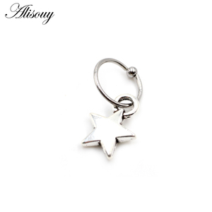 Alisouy 1pc Steel Heart Star Dangle Captive Bead Ring Ear Hoop Nose Ring Tragus Cartilalge Earring Piercing Ring Body Jewelry - Product Image 2