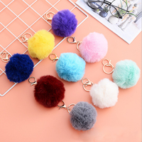 Vente en gros Fourrure Puff Ball Faux Lapin Rose Boule de Fourrure Pom Pom Porte-clés pour Femmes et Filles