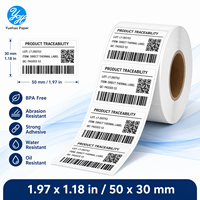 Etiquetas Térmicas Blancas Largas de 50x30mm, Rollo de Etiquetas Térmicas Directas con Revestimiento Superior, Autoadhesivas para Códigos de Barras y Almacenes