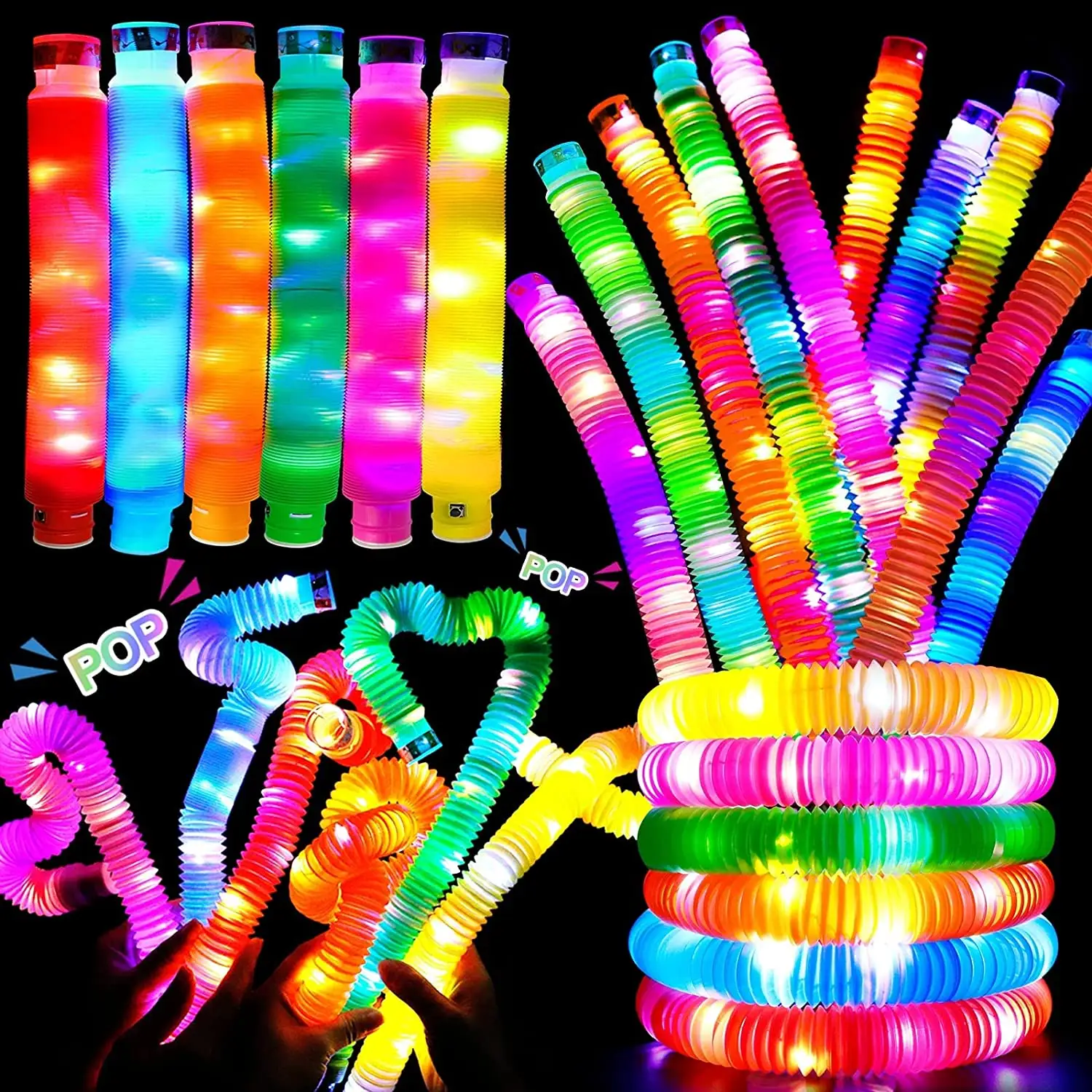 FTZ plastic Fidget Pop Tube Toys for Kids with ADHD and ADD and Adults Pipe Sensory Tools Fidget Sensory Led Light up Pop Tubes