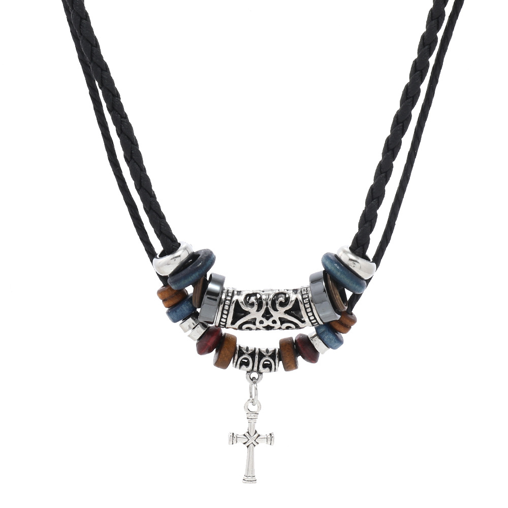 Handgefertigtes neues klassisches mehrschicht-trkis-perlen-armband Leder  Stammeskreuz Holzanhnger Halskette Kreuz Leder Herren-Halsband| Alibaba.com