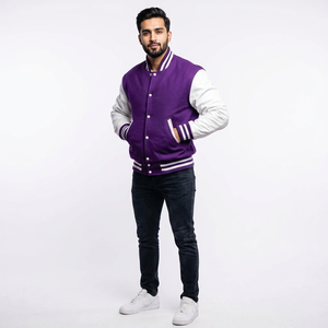 Custom Men's Varsity Jackets with Stand Collar Front Logo Chenille Patches Embroidery OEM/ODM Service-Wholesale Factory Price - Product Image 1