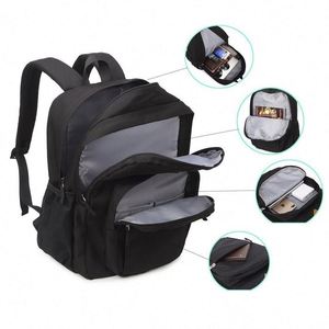 Logo 26L <b>Black</b> <b>School</b> Waterproof College Travel Business <b>Backpack</b> Bag With Multi Compartments - Product Image 5