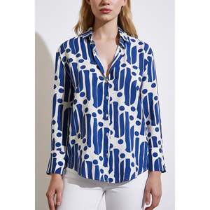 Camisa Moderna con Estampado Modal Azul para Mujer, Blusa con Botones para Uso Diario, Tela Popelina - Product Image 5