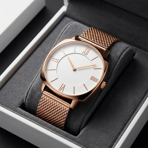 Montre à quartz de luxe pour femme, 35 mm, cadran en cristal, boîtier fin en acier inoxydable, bracelet en cuir, style business décontracté - Product Image 6