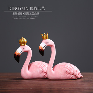 Dingyun Pink Flamingo Couple Resin Ornament 2pcs Living Room Desktop Decor Valentine'S Day Gift Contemporary Style - Product Image 4
