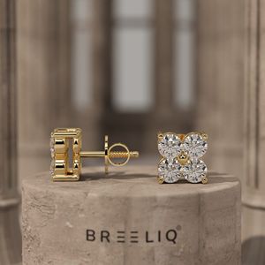 Boucles d'oreilles clous en or blanc, motif fleur, diamant, élégantes, pavé, trèfle à quatre feuilles, diamant taille ronde, joaillerie fine, florales - Product Image 1