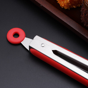 Stainless Steel Food Tongs Red Silicone Non Slip For Barbecue Baking Steak Cake Bread - Product Image 1