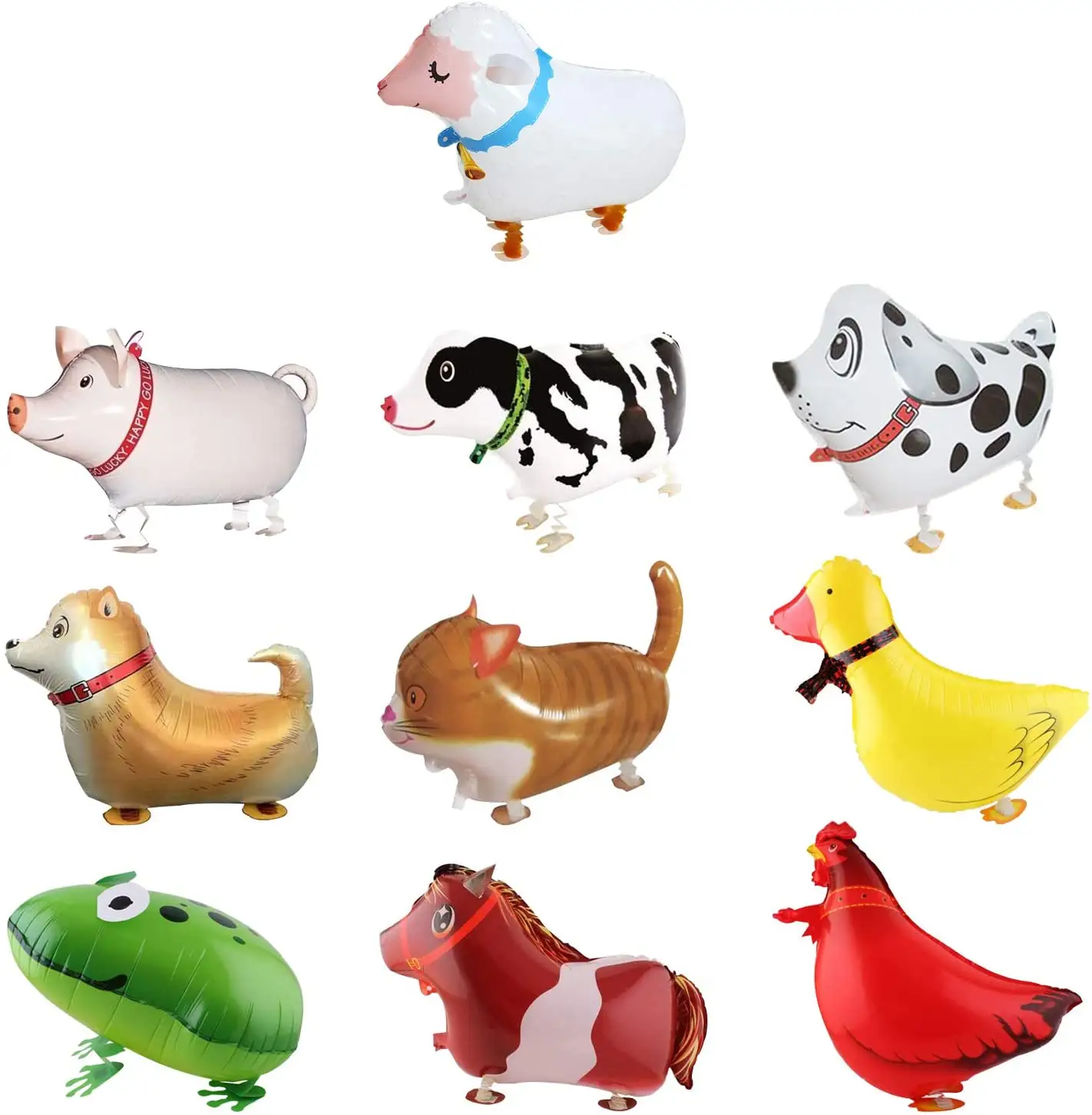 Farm Walking Animal Balloons Birthday Party Decor Pony Duck Rooster Cow Pig Sheep Spotted Dog Frog Cat