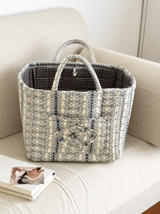 Panier à collation pliable léger en coton floral, panier de rangement à imprimé floral doux pour panier à linge, sac de courses pliable - Product Image 4