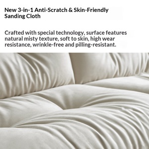 Italian Style Cloud <b>Sofa</b>, Wabi-Sabi Cream Fabric Couch, Frosted Cloth Straight Row <b>Sofa</b> for <b>Small</b> Living Room - Product Image 3
