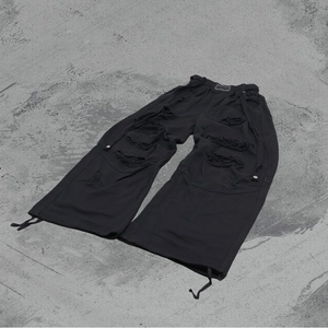 Pantalon de survêtement cargo déchiré noir pour homme, taille élastique avec cordon de serrage, style urbain, décontracté, automne - Product Image 6