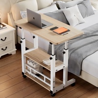 Bureau de jeu mobile réglable pour ordinateur, table de chevet roulante avec étagères de rangement multiples