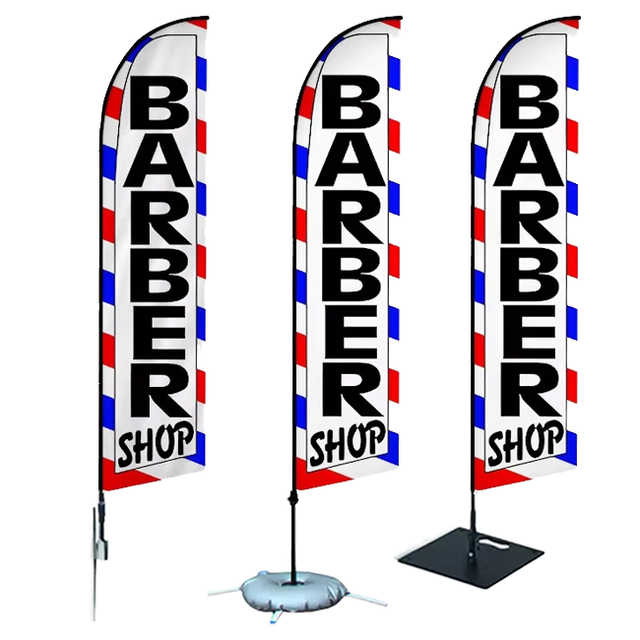 Custom Logo Design Advertising Promotion Barber Shop Banner Now Open,Welcome Swooper Teardrop Rectangular Feather Shop Flag