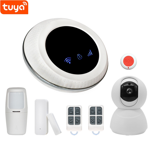 2G/3G/4G Tuya Smart Socket + IP Camera WiFi + GSM Anti Intrusion Detector Garage Open Alarm Security System