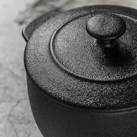 Mini-cocotte en céramique noire avec couvercle, aspect fonte, pour usage domestique, chauffe-plats