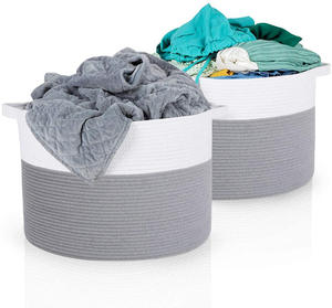 Hot Selling Large Size Cotton Rope Storage Basket Collapsible Bathroom Clothing Laundry Basket Wholesale