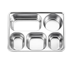 Großhandel Custom Food <span class=keywords><strong>Tray</strong></span> Edelstahl Teller Sets Geschirr 5 Fach Food Carrier mit Deckel - Product Image 2