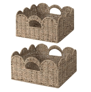 Ecoka Multipurpose Eco-Friendly Handwoven <b>Rectangle</b> Straw Clothing <b>Storage</b> <b>Basket</b> Organizer Scallop Edge Home Decoration - Product Image 1