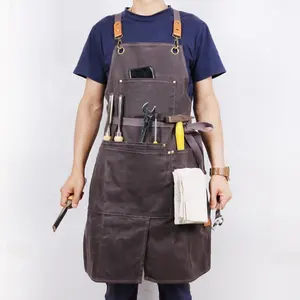 CHANGRONG Custom Waxed Canvas Work Apron For Men Women With Tool Pockets For Woodworking Chef BBQ Grilling Gardening