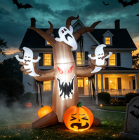 Arbre hanté gonflable d'Halloween avec combinaison fantôme et citrouille, LED intégrées pour décoration de jardin extérieur, fête, festival