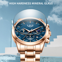 LG89225 Montre Homme Vintage Business Dessin Animé Simple Lumineuse Bleu Or Rose Alliage Acier Inoxydable 43mm Monnaie Trois Yeux Phase de Lune