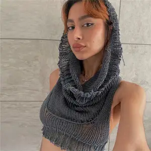 JGZY New Hooded Sleeveless Cropped Knitted Solid Color Inner Sweater Women Vest