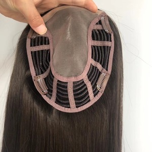 ร้อนขายกลางผ้าไหมฐาน100% เวอร์จินยุโรปมนุษย์ผมตรง150% ความหนาแน่น18นิ้วเครื่องทำฐาน <span class=keywords><strong>Topper</strong></span> สำหรับผู้หญิง - Product Image 1