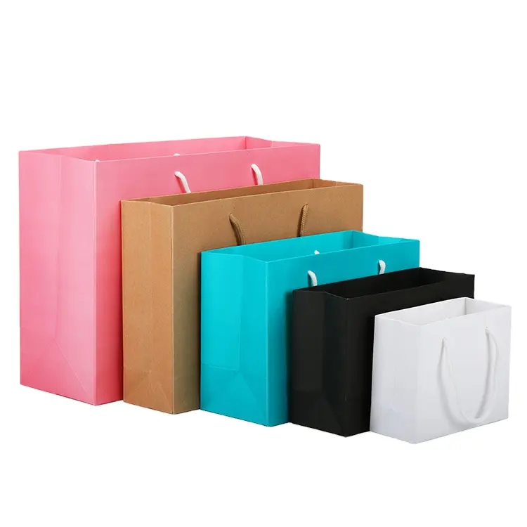 High quality wholesale custom printed brown bright-colored coated kraft gift clothes paper tote shopping shopper bag paper