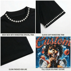 300GSM T-shirt Custom Design Heavyweight Cotton Mineral Wash Oversized Cropped Boxy Rhinestone Logo Tee Men T Shirt - Product Image 3