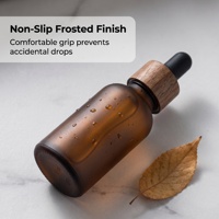 Flacon compte-gouttes en verre ambré 15 ml 20 ml 30 ml 50 ml, flacon en verre ambré dépoli, flacon compte-gouttes cosmétique en bois et plastique
