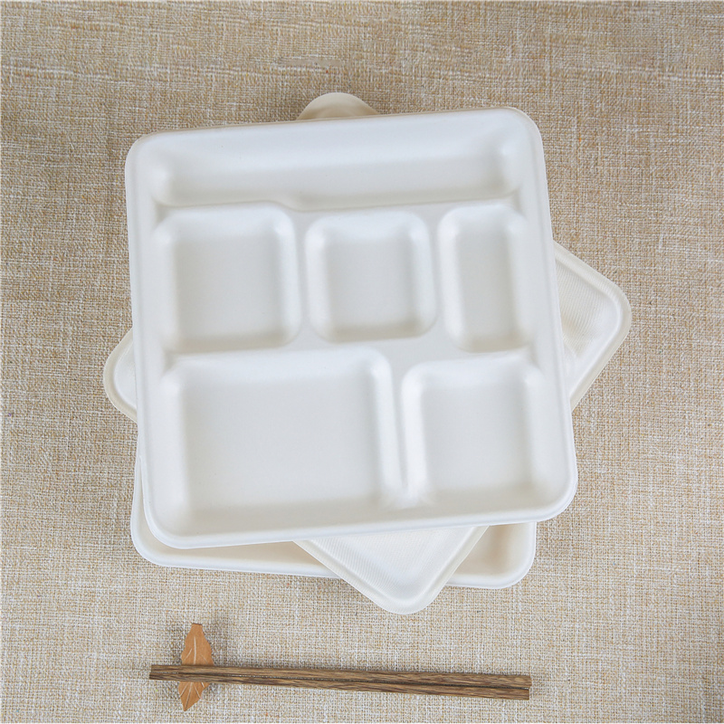 Biodegradable disposable food clamshell/3 5 compartments food box/tray