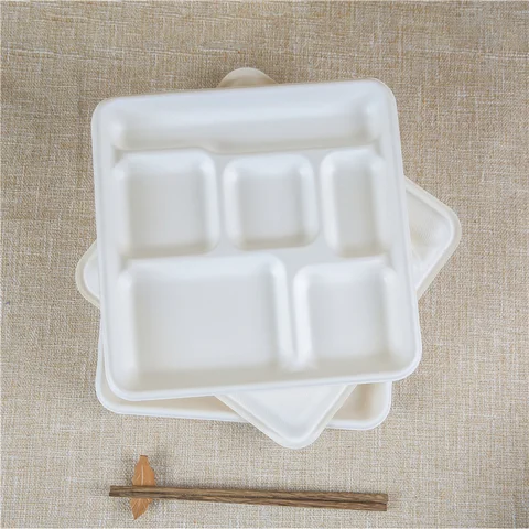 Biodegradable disposable food clamshell/3 5 compartments food box/tray