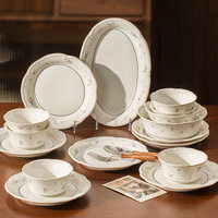 Service de table en porcelaine française avec motif végétal, compatible micro-ondes, assiettes, bols, ustensiles – Coffret cadeau de déménagement