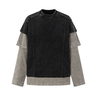 T-shirt personnalisé pour homme en velours côtelé à manches longues, OEM ODM, vente en gros, côtelé, texturé, patchwork, épissures contrastées, délavé, streetwear