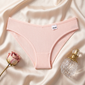 Culottes de bikini côtelées en coton pour femmes, douces, extensibles, couleur unie, taille mi-haute, sous-vêtements respirants pour femmes, grandes tailles, vente en gros - Product Image 4