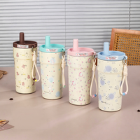Tasse Thermos Portable en Acier Inoxydable à Motif Dessin Animé, Gobelet Isotherme Sous Vide pour Café, Tasse à Double Ouverture Portable pour Bureau et Enfants