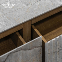 Meubles de cuisine professionnels en marbre gris Goldtop personnalisés pour villa de luxe avec tiroirs en bois naturel