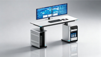 Bureau électrique réglable en hauteur pour le télétravail, poste de travail ergonomique assis-debout avec cadre métallique moderne