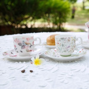 ชุดถ้วยกาแฟเซรามิคลายชนบทสดใสพร้อมจานรอง - ถ้วยเอสเพรสโซขนาดเล็ก 2 ชิ้น ถ้วยชา - Product Image 1