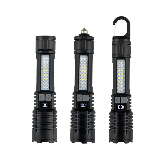 USB Rechargeable Digital Power Display Telescopic Zoom LED Flashlight Adjustable Focus IP44 Rated 500-600M Beam Distance Camping