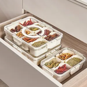 Выбор Забавный прозрачный пластиковый Разделенный поднос для еды с крышкой и ручкой контейнер для хранения специй